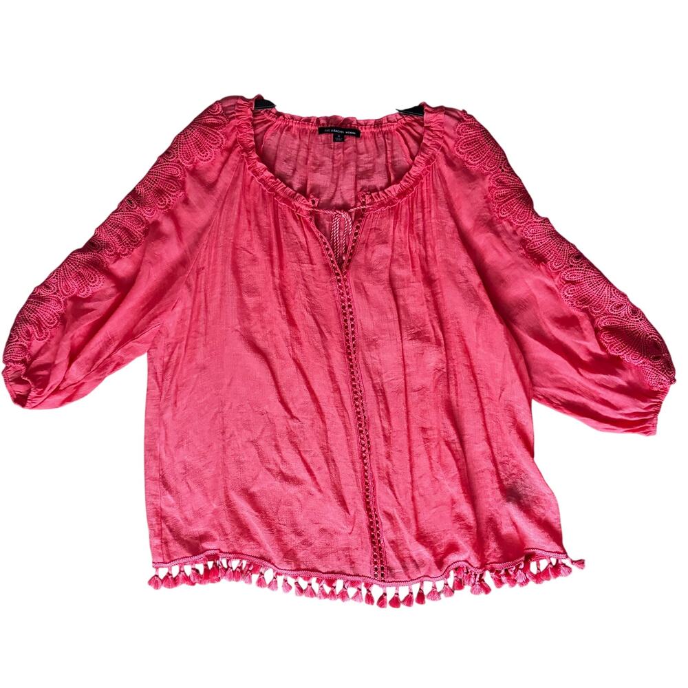 Zac & Rachel Swim Cover Blouse Tassel Tie Neck 1X Coral